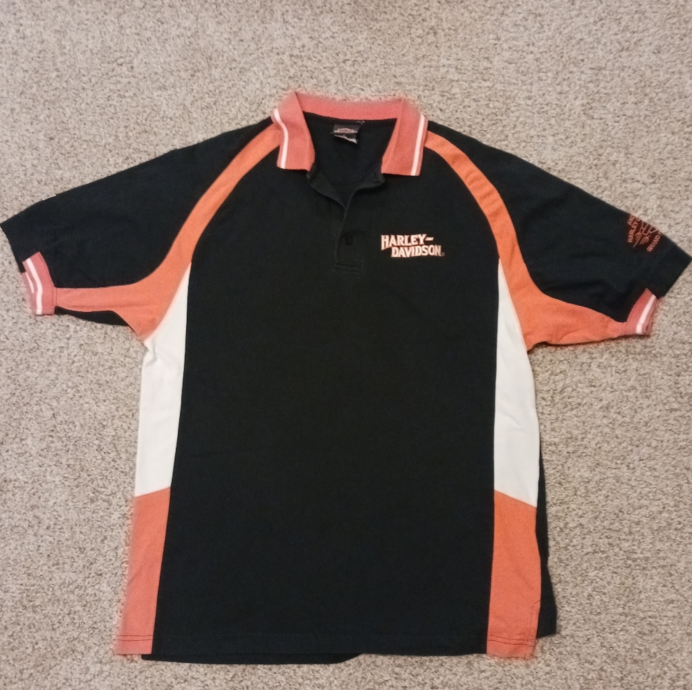 Harley-Davidson Black and Orange Polo Sporty Design
